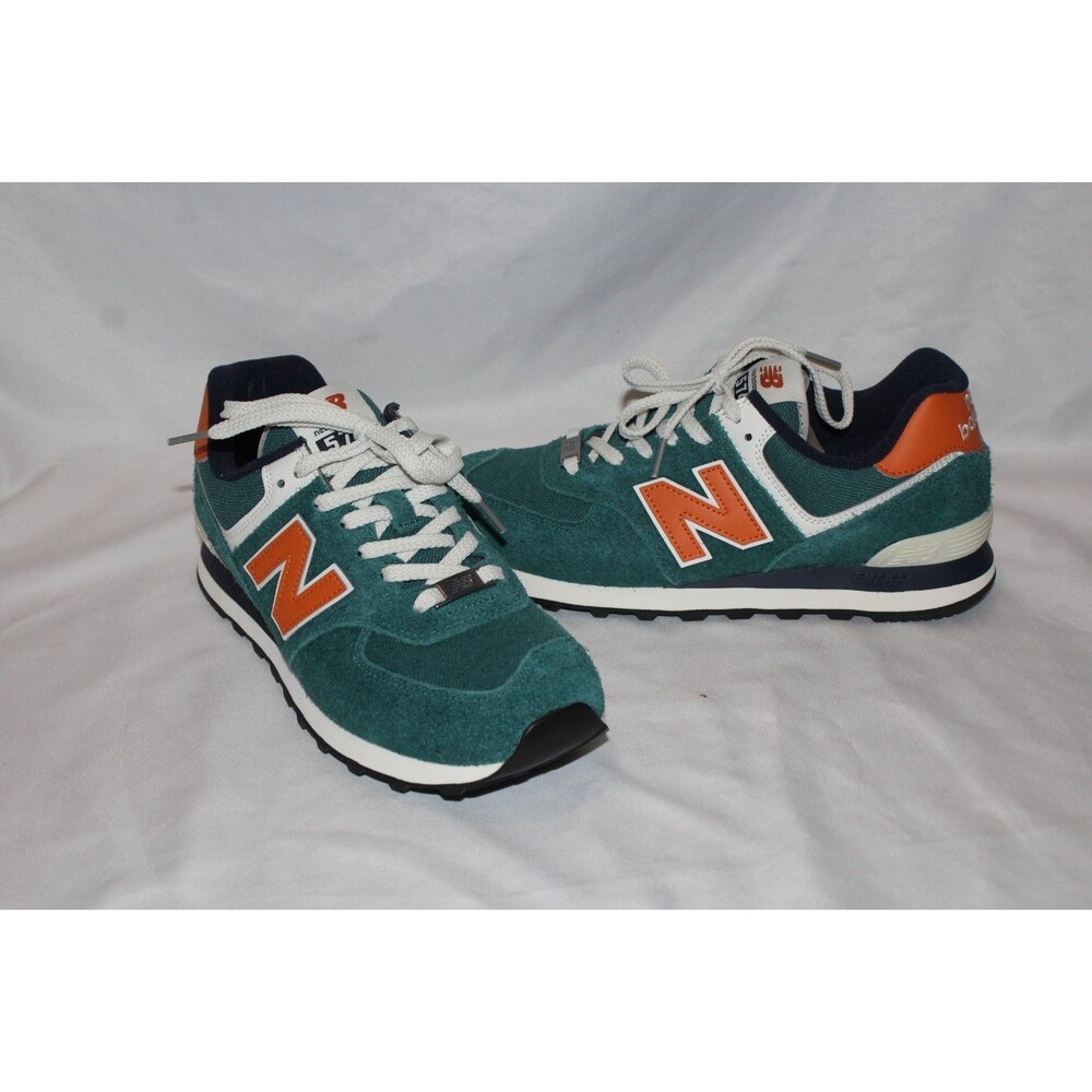NEW BALANCE MEN'S 574 CLASSICS ATHLETIC SNEAKERS GREEN ORANGE NIB SZ 9 - Picture 2 of 6